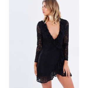 Lioness Women's Lace Wrap Dress Black Size M